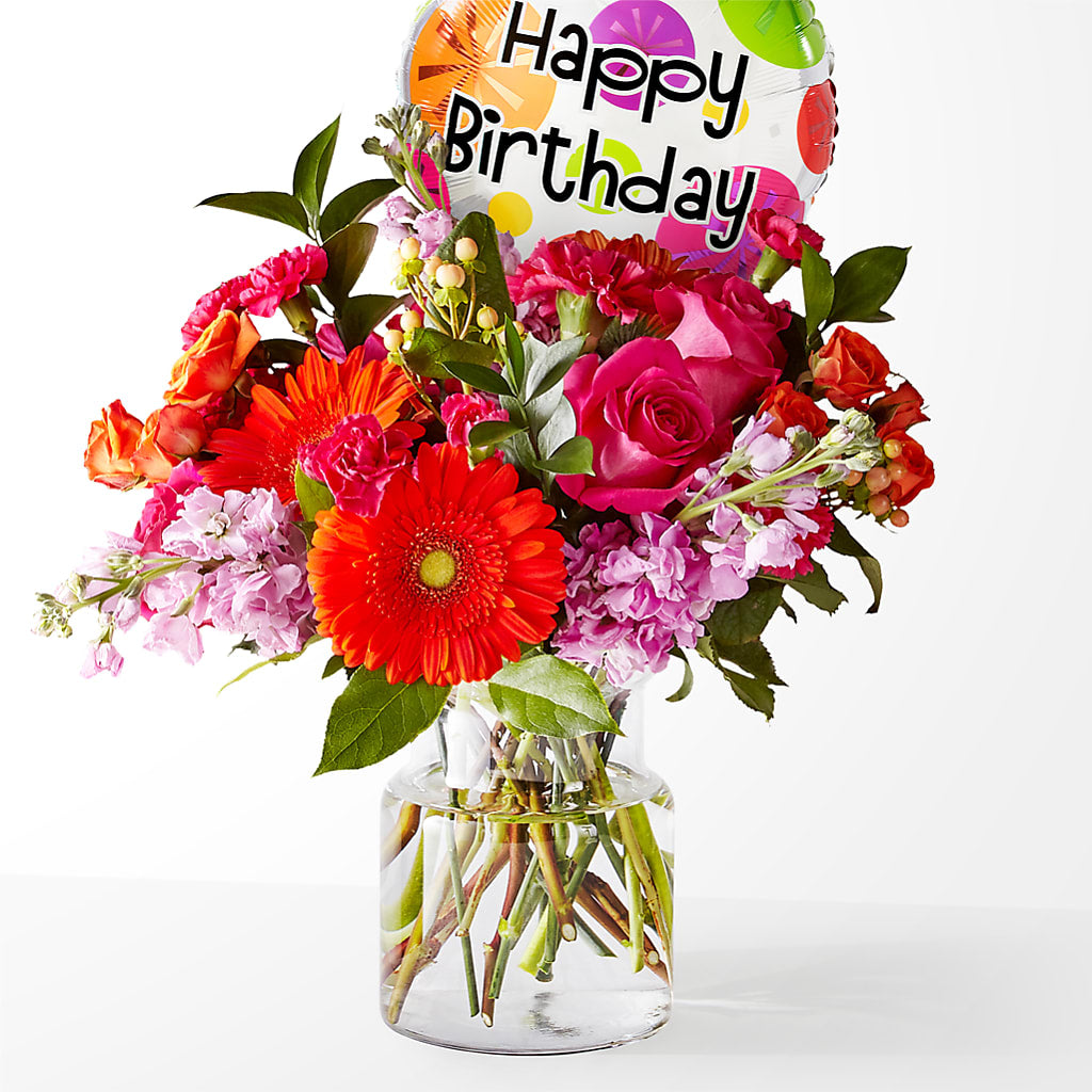 Fiesta Bouquet with Birthday Balloon – MARY'S GIFT SHOP, Watsonville CA