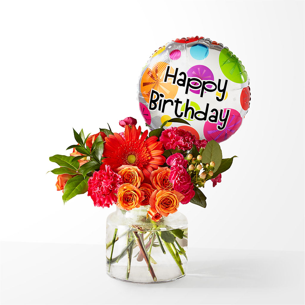 Fiesta Bouquet with Birthday Balloon – MARY'S GIFT SHOP, Watsonville CA