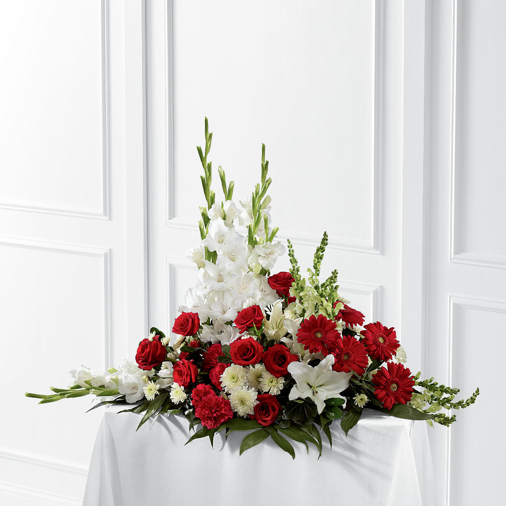 Crimson & White Arrangement – MARY'S GIFT SHOP, Watsonville CA