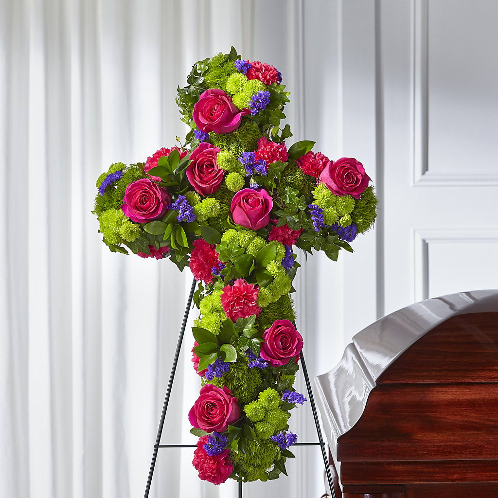 Tribute Rose Floral Cross – MARY'S GIFT SHOP, Watsonville CA