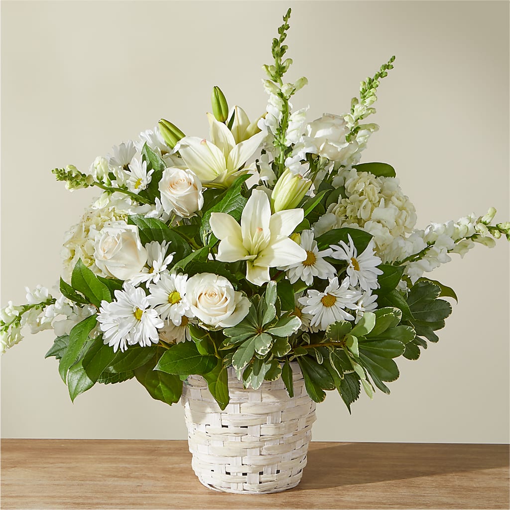 Ivory Elegance Floral Basket – MARY'S GIFT SHOP, Watsonville CA