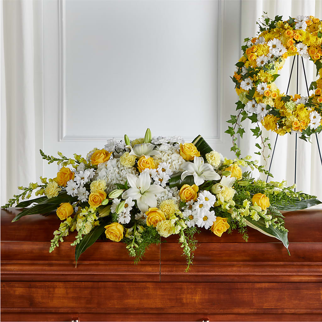 Golden Harmony Casket Spray – MARY'S GIFT SHOP, Watsonville CA
