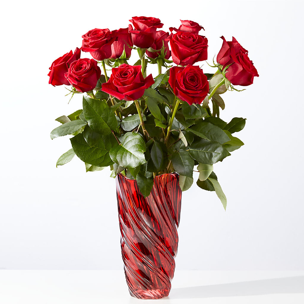 Classic Love Red Rose Bouquet with Luxe Swirl Vase – MARY'S GIFT SHOP, Watsonville CA